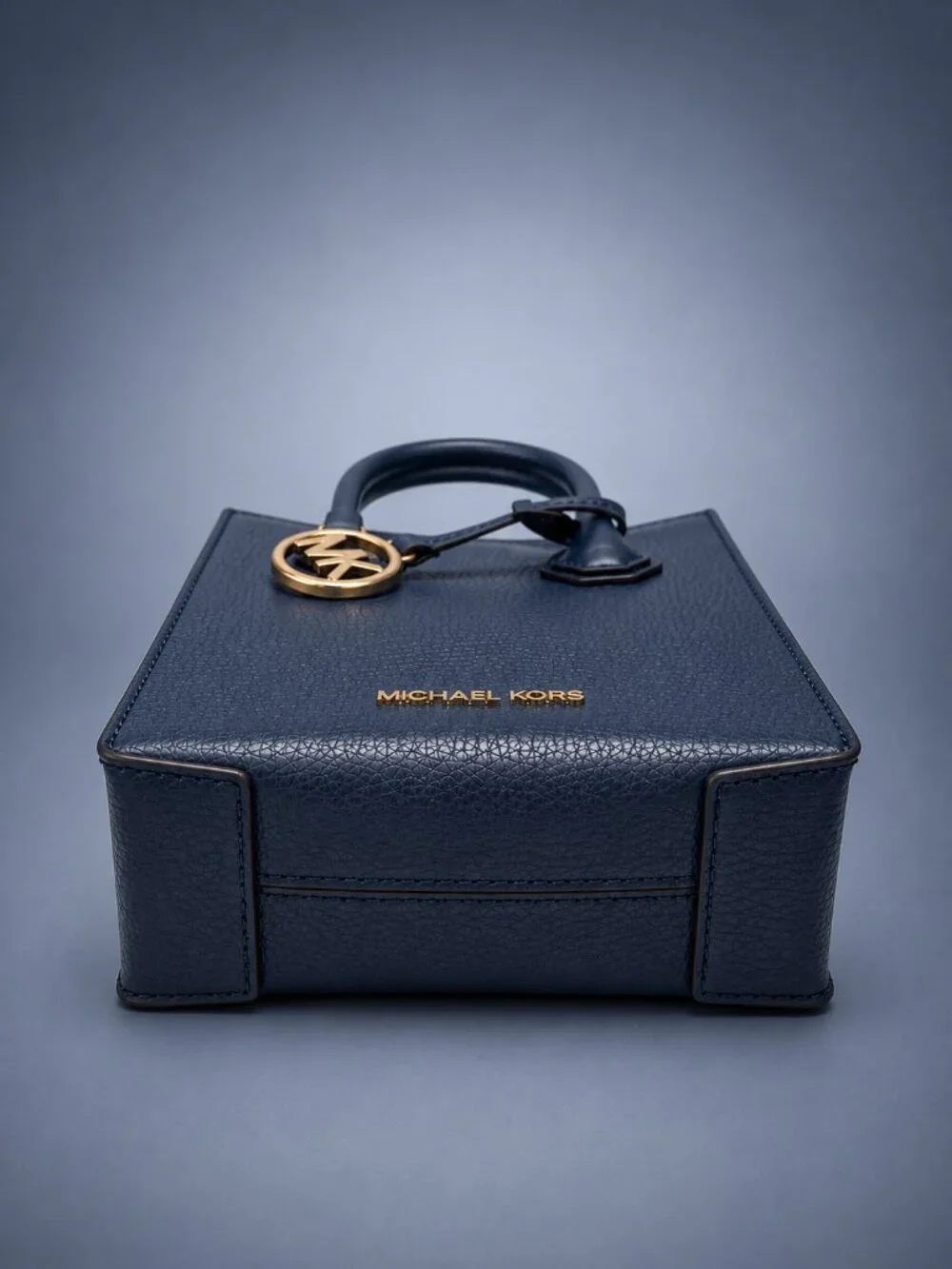 MICHAEL KORS Navy Pebbled Leather Mini Crossbody Satchel Tote Bag Gold Hardware
